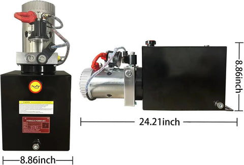 Heavy Duty 15 Quart Single Acting Hydraulic Power Unit With 12V DC Motor 3200 PSI Max Relief Metal Reservoir SAE 6 Port