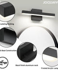 LED Bathroom Vanity Light Bar 15.75 Inch Black Wall Sconce 12W 4000K Non Dimmable Modern Bath Fixture with close-up details