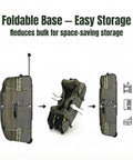 Rolling duffel bag, army green, 100L capacity, with wheels and extendable handle; foldable base design