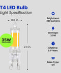 T4 LED G9 Base Bulb Dimmable 35W Equivalent Warm White 3000K 120V 350 Lumens 10,000 Hour Life UL Listed Energy Saver