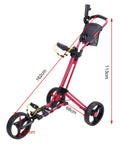 Lightweight Aluminum Golf Push Cart Foldable Three Wheel Trolley With Adjustable Handle showing height and width dimensions.