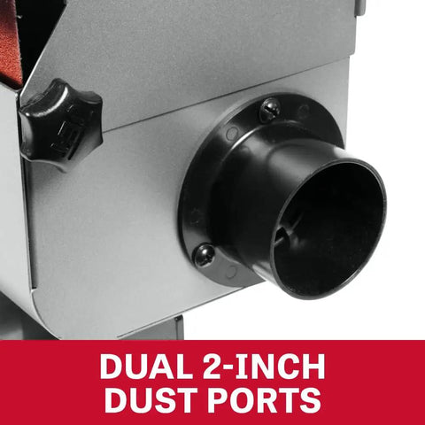 Bad Boy Workhorse 8 Inch Angle Grinder And 2 X 48 Belt Sander Combo dual 2-inch dust ports for efficient material removal.