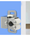 Awesome Double Roller Cabinet Latch Ball Spring That Snaps Shut Perfectly For Wardropes Cupboards And Kitchen Doors With Adjustable Layout And Easy Install on blue background.