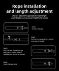 Diagram showing rope installation and adjustment for Light Up Jump Rope With Colorful LED Glow, Adjustable Skipping Rope For Kids And Grownups, Totally Lit Night Glow For Workouts, Cardio And Fitness, Durable Quick Cable, Pink.