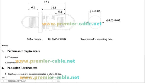Diagram of Female To Female Bulkhead Panel Mount RF Coaxial Adapter 50 Ohm Low Loss Connector IP67 Waterproof for antennas
