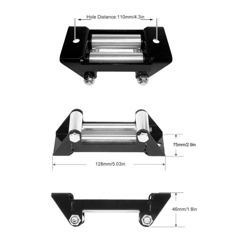 Universal 110mm Winch Roller Fairlead, Heavy Duty Metal Fairlead With Rope Guide, Straight Line Handling And Cable Protection For Off Road Rigs, Fits Any Winch System, 128x75x46mm