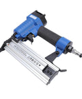 Heavy Duty Pneumatic Brad Nailer With Rock Solid Aluminum Body For Fast Trim Installation And 18 Gauge Woodfastening Projects side view showing grip and magazine