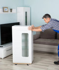 Man moving cabinet with heavy duty furniture dolly with wheels for moving heavy loads up to 200kg MDF platform cart