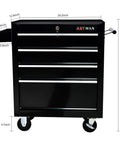 Front view of Four Drawer Tool Cart With Wheels Lockable Removable Cabinet Storage Organizer For Mechanics Garage And Workshop Durable Steel Trolley With Ball Bearing Drawers For Smooth Opening