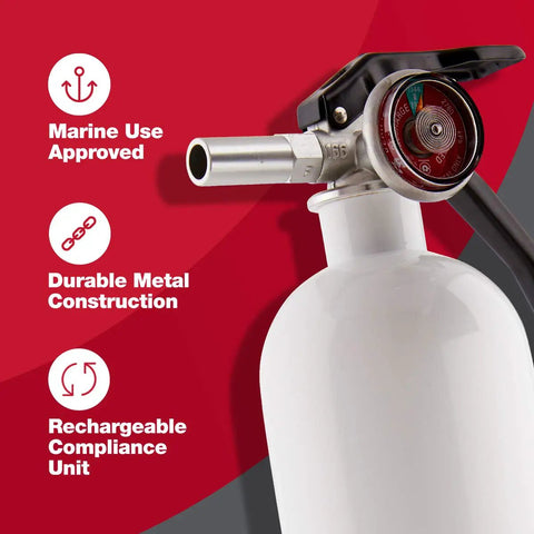 Marine Grade Heavy Duty Fire Extinguisher UL Rated 1A 10B C With All Metal Valve And Trigger 14 Inch White Multipurpose For Wood Paper Trash Plastics Gasoline Oil And Electrical Equipment Fires Monoammonium Phosphate