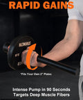 Close-up of a forearm exercising with Two In Forearm Trainer For Strength Grip And Wrist Mobility For Athletes And Weekend Warriors Forearm Strengthener Bar For Supination Pronation Wrist Curls And All Day Grip Power With Smooth Motion, featuring text 'Rapid Gains', holding a bar with attached weights.