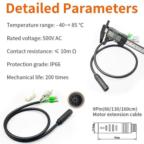 9 Pin Motor Extension Cable For Electric Bikes, 130cm Connector Wire For Front And Rear Hub Motors, Ebike Conversion, Plug And Play, Easy Install No Fuss, Compatible With Most E Bikes, Durable Installation Cable