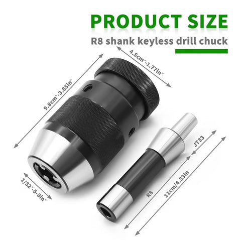 Beefy Precision Keyless Drill Chuck With R8 Shank For 1/32 To 5/8 Inch Bits B18 Fit Heavy Duty Steel 0.005 Inch Runout High Speed Steel Construction For Concentric Rugged Drilling, product size