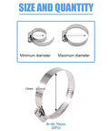 Size and quantity diagram of Twenty Pack 304 Stainless Steel Adjustable Hose Clamps 46 to 70 MM Range Worm Gear Clamp Kit