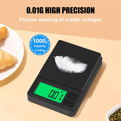 Ultra Precise Pocket Scale 1000g x 0.01g Portable Gram Scale With Protective Cover Auto Off Backlit LCD 7 Units Tare On The Go