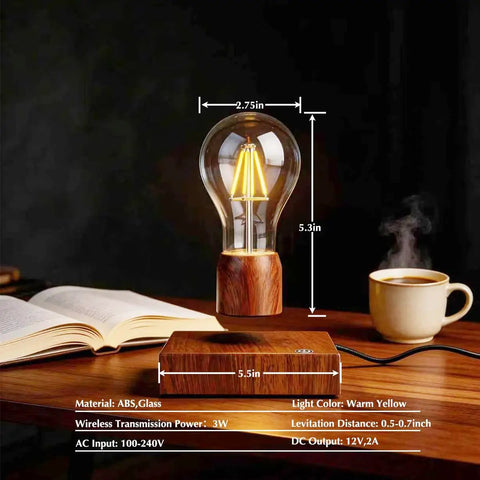 Magnetic Levitating LED Light Bulb Desk Lamp With Wireless Power Floating Glow That Spins In Air Lit Home Office Decor