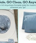 Go Anywhere Portable Toilet Kit For Camping And Travel With NASA Gelling Powder Gel Waste Bag System includes sealed bag with gelling powder