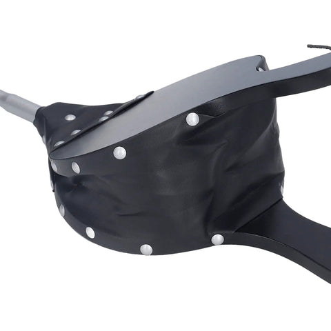 Heavy Duty Handcrafted Wooden Fireplace Bellows Featuring Precision Airflow Levers For Instant Fire Kickstarts Gentle Smoke Redirection And Durable Campfire Starter Tool, close-up view with black rubber casing and rivets.