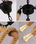 Hemp Rope Six Light Hanging Pendant Ceiling Light Fixture, Dope Industrial Vintage Rustic Chandelier with E26 E27 Base details
