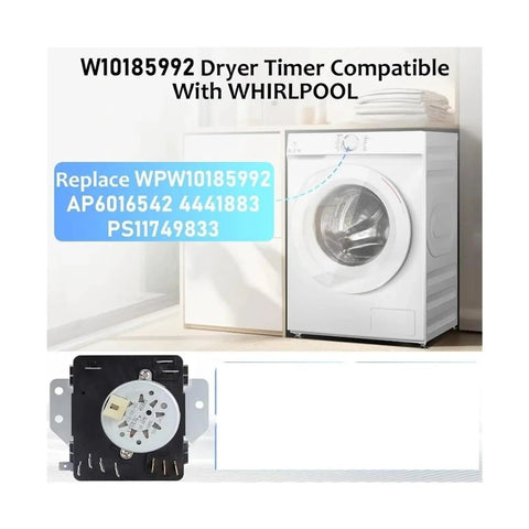 Dryer Programmer Switch W10185992 Element for Kenmore Dryers, Direct Fit Replacement Part, 115V 60Hz Compatible, Easy Install, Durable Electronic Control Switch and Heating Element for Reliable, Efficient Drying, shown with Whirlpool dryer