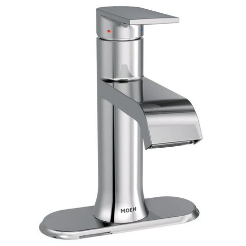 Genta LX Chrome One Handle Modern Bathroom Sink Faucet With Optional Deckplate And Low Arc Spout For Bath Countertop Easy Temperature Control Slick Mirror Finish Fits Any Decor Contemporary Minimal Design