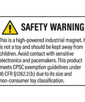Safety warning label for Two Inch By One Eighth Inch Neodymium Nickel Coated Disc Magnet For Mounting And Heavy Duty Holdin In Crafts DIY Shop Office And Workshop Two Inch Grip Surface For Stable Mounting On Thick Steel And Strong Holdin For Office Shop And Craft Projects.