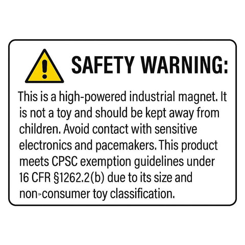 Safety warning label for Two Inch By One Eighth Inch Neodymium Nickel Coated Disc Magnet For Mounting And Heavy Duty Holdin In Crafts DIY Shop Office And Workshop Two Inch Grip Surface For Stable Mounting On Thick Steel And Strong Holdin For Office Shop And Craft Projects.