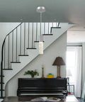 Pendant Lights For Kitchen Island 2 Pack Dope Modern Crystal Cylindrical Hanging Bar Lights in a stairway with a piano