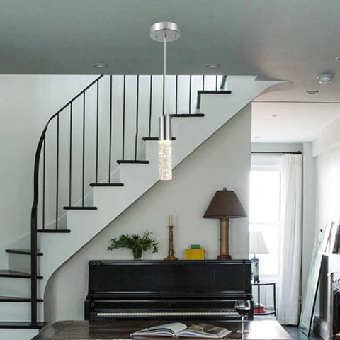 Pendant Lights For Kitchen Island 2 Pack Dope Modern Crystal Cylindrical Hanging Bar Lights in a stairway with a piano