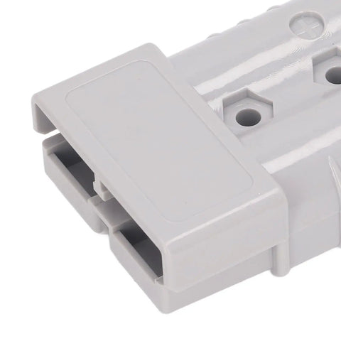 Close-up of Heavy Duty 350 Amp 600 Volt Forklift Battery Connector And Jumper Plug with molded plastic housing.