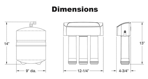 Dimensions of Reverse Osmosis Water Filtration System With Chrome Faucet, UltraEase Filter Cartridges, Extra Long Life, Easy To Replace
