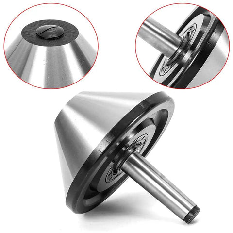 6 Inch Bull Nose Live Center MT3 For Lathe 75 Degree Morse Taper 150 Millimeter Diameter Heavy Duty Alloy Steel Heat Treated Rc 60 62 Large Center For Hollow Workpieces Like Pipes And Tubes, close-up view