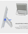 JUDYSSY Solar Flood Lights Outdoor Led 178Pcs 160Lm/W, showing adjustable angle feature for flexible installation.