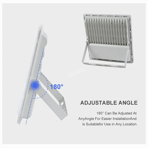 JUDYSSY Solar Flood Lights Outdoor Led 178Pcs 160Lm/W, showing adjustable angle feature for flexible installation.
