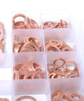 Ultimate 280-Piece Solid Copper Sump Plug Washer Set Kit With Complete Metric Pack Oil Drain Seals For Auto And Marine Engines To Stop Drip Leaks Like A Boss During Quick Maintenance And Major Repairs, copper washers in organizer tray