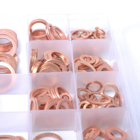 Ultimate 280-Piece Solid Copper Sump Plug Washer Set Kit With Complete Metric Pack Oil Drain Seals For Auto And Marine Engines To Stop Drip Leaks Like A Boss During Quick Maintenance And Major Repairs, copper washers in organizer tray