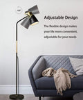 Three Color Temperature Floor Lamp With Adjustable Head And Energy Efficient Nine Watt LED Bulb Included For Living Room Bedroom Office Farmhouse Modern Standing Task Lighting For A Cozy Vibe next to a gray sofa
