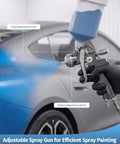Pro Grade Gravity Feed Air Paint Sprayer Gun Kit featuring fluid and pattern adjustment knobs for precise auto painting.