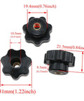 M6 x 32mm Female Thread Star Knob Clamp Nut Plastic T Track Knobs Black 8 Pack Durable Brass Core, dimensions shown