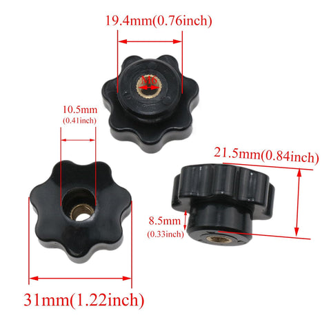 M6 x 32mm Female Thread Star Knob Clamp Nut Plastic T Track Knobs Black 8 Pack Durable Brass Core, dimensions shown