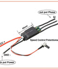Diagram of Three Phase DC Brushless Hallless BLDC Motor with ESC Speed Controller, showing connections and potentiometer for 7-24V systems.