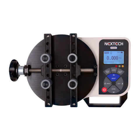Digital Cap Torque Tester With 5 Newton Meter Capacity, All Metal Body, Graphic LCD Screen, Menu Driven Interface, Universal 100 to 240 Volts AC, Holds Bottles And Jars From 12 To 160 Millimeters, Built For Real World Pro Grade Cap Tightening Tests, front view