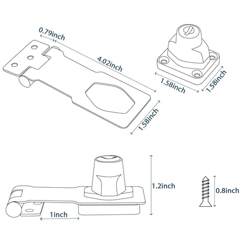 Technical diagram of Keyed Hasp Lock 4 Inch Heavy Duty Pack Lock Clasp with dimensions and components.
