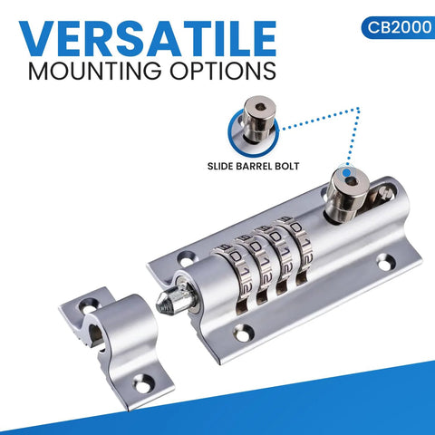 CB2000-CHR Sliding Lock Combination Bolt With Keyless Security, Chrome Finish, 4-dial mechanism, shown disassembled