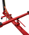 Beefy Heavy Duty Auto Body Frame Puller And Straightener With 6600 Lbs Load Capacity showcasing red steel frame and chains for car repair