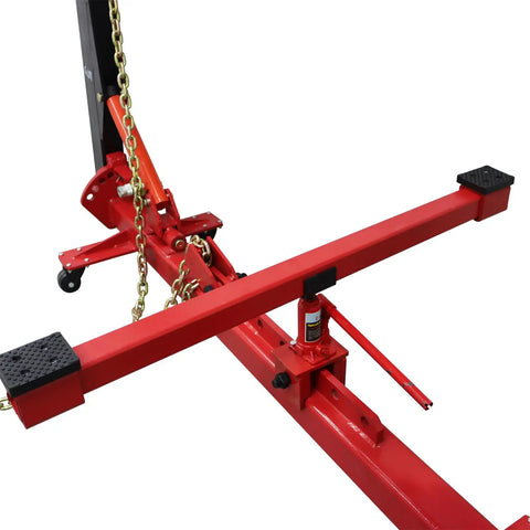 Beefy Heavy Duty Auto Body Frame Puller And Straightener With 6600 Lbs Load Capacity showcasing red steel frame and chains for car repair