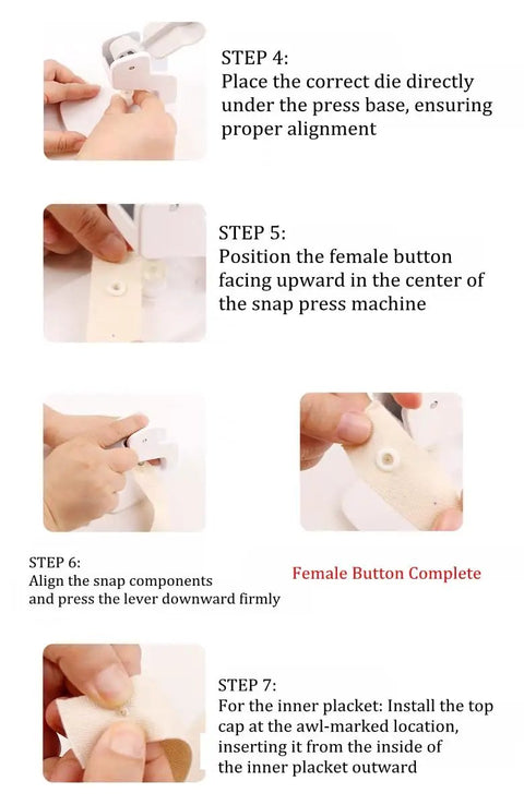 Steps using Tabletop Snap Button Pliers Kit For 9mm To 13mm Plastic No Sew Snaps Press Fasteners with T5 snap buttons