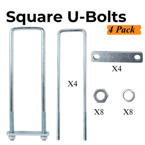 Beefy 4 Pack Three Point Five Inch By Sixteen Inch Square Bend U Bolt Kit Made From Heavy Duty Five Eighths Inch Diameter Steel