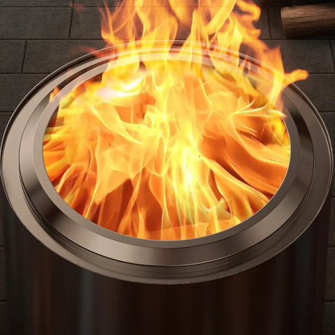 22 Inch Smokeless Outdoor Fire Pit With Waterproof Cover Stainless Steel Wood Burning Bonfire Pit in use showing flames