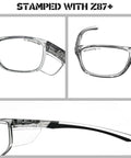 Hella Rugged Z87 Safety Glasses With Side Shields Anti Scratch Fog Resistant Lens, clear view lenses, ergonomic lightweight design.